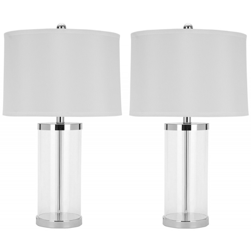 Safavieh Jeanie 25-inch H Glass Cylinder Lamp - Set of 2 - Clear/White (LIT4013A-SET2)