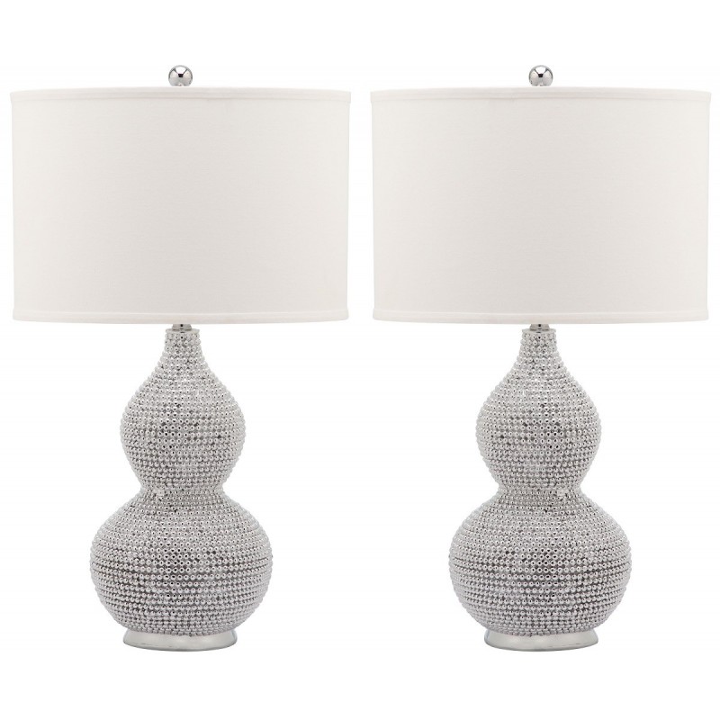 Safavieh Nicole 24.5-inch H Bead Base Lamp - Set of 2 - Silver/Off-white (LIT4014B-SET2)
