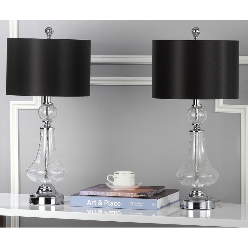 Safavieh Clear 25.5-inch H Crackle Glass Table Lamp/Black Satin Shade - Set of 2 (LIT4047A-SET2)