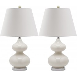 Safavieh Eva 24-inch H Double Gourd Glass Lamp Set of 2 - White/Off-White (LIT4086A-SET2)