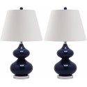 Safavieh Eva 24-inch H Double Gourd Glass Lamp Set of 2 - Navy/Off-White (LIT4086B-SET2)