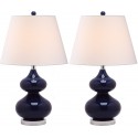 Safavieh Eva 24-inch H Double Gourd Glass Lamp Set of 2 - Navy/Off-White (LIT4086B-SET2)