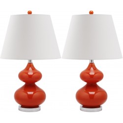 Safavieh Eva 24-inch H Double Gourd Glass Lamp Set of 2 - Blood Orange/Off-White (LIT4086D-SET2)