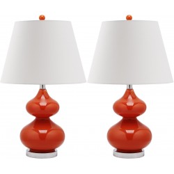 Safavieh Eva 24-inch H Double Gourd Glass Lamp Set of 2 - Blood Orange/Off-White (LIT4086D-SET2)