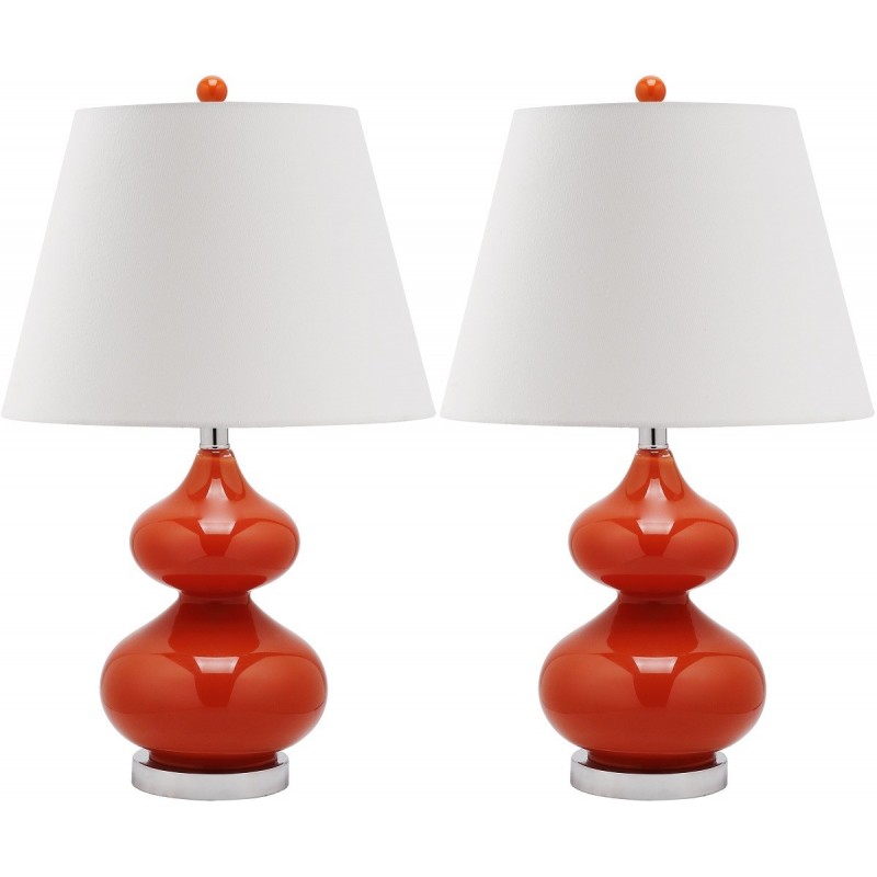 Safavieh Eva 24-inch H Double Gourd Glass Lamp Set of 2 - Blood Orange/Off-White (LIT4086D-SET2)