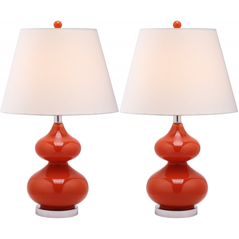 Safavieh Eva 24-inch H Double Gourd Glass Lamp Set of 2 - Blood Orange/Off-White (LIT4086D-SET2)
