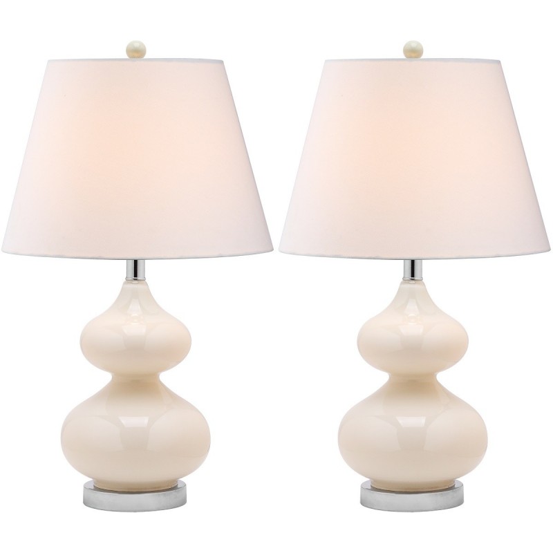 Safavieh Eva 24-inch H Double Gourd Glass Lamp Set of 2 - Pearl/Off-White (LIT4086F-SET2)