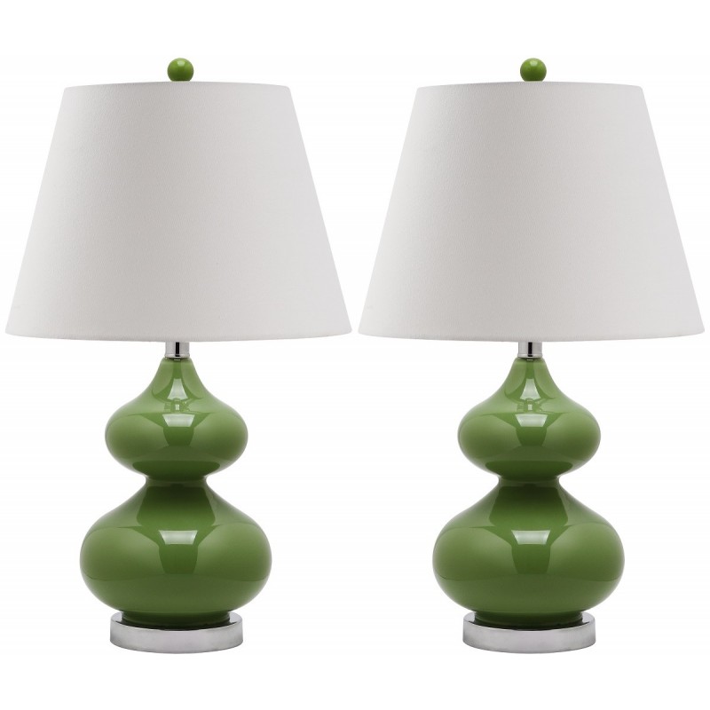 Safavieh Eva 24-inch H Double Gourd Glass Lamp Set of 2 - Green/Off-White (LIT4086G-SET2)