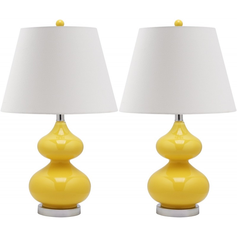 Safavieh Eva 24-inch H Double Gourd Glass Lamp Set of 2 - Yellow/Off-White (LIT4086H-SET2)
