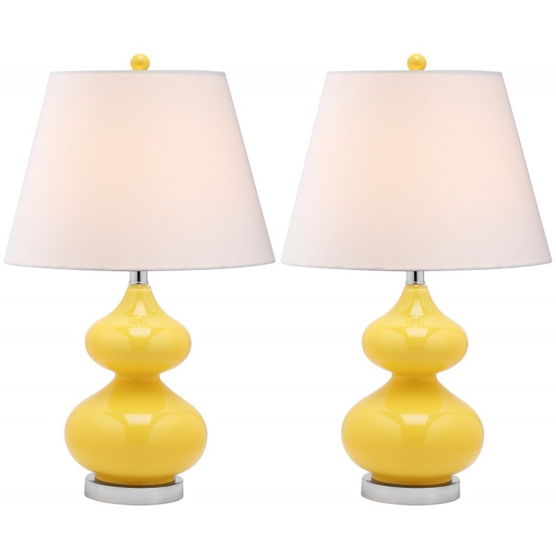 Safavieh Eva 24-inch H Double Gourd Glass Lamp Set of 2 - Yellow/Off-White (LIT4086H-SET2)