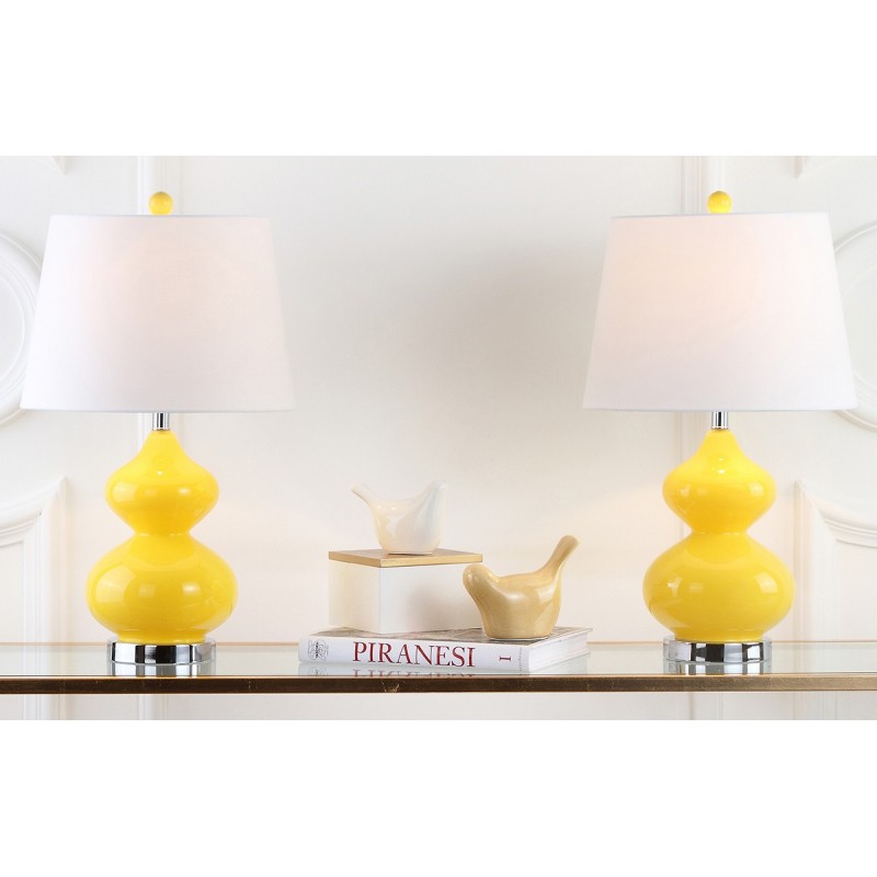 Safavieh Eva 24-inch H Double Gourd Glass Lamp Set of 2 - Yellow/Off-White (LIT4086H-SET2)