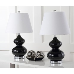 Safavieh Eva 24-inch H Double Gourd Glass Lamp Set of 2 - Black/Off-White (LIT4086J-SET2)
