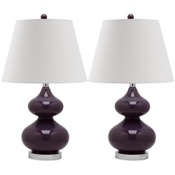 Safavieh Eva 24-inch H Double Gourd Glass Lamp Set of 2 - Dark Purple/Off-White (LIT4086K-SET2)