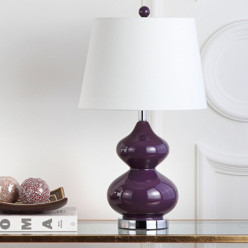 Safavieh Eva 24-inch H Double Gourd Glass Lamp Set of 2 - Dark Purple/Off-White (LIT4086K-SET2)
