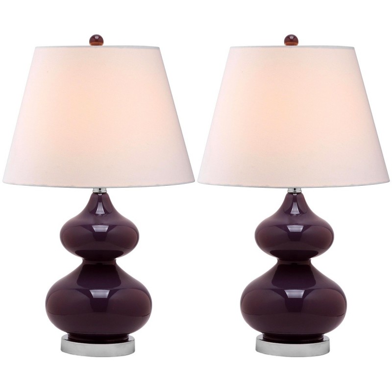 Safavieh Eva 24-inch H Double Gourd Glass Lamp Set of 2 - Dark Purple/Off-White (LIT4086K-SET2)