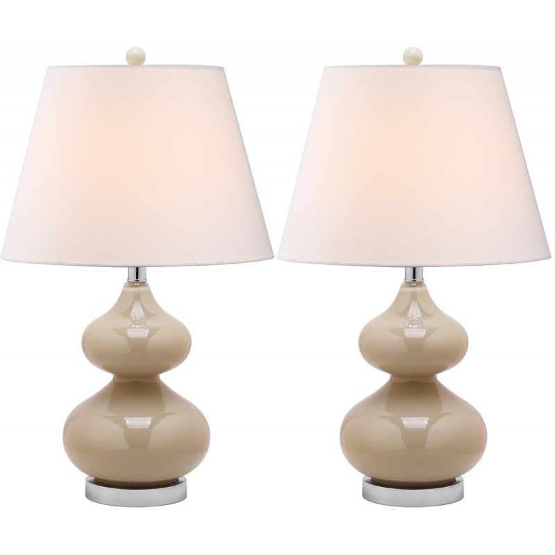 Safavieh Eva 24-inch H Double Gourd Glass Lamp Set of 2 - Taupe/Off-White (LIT4086L-SET2)