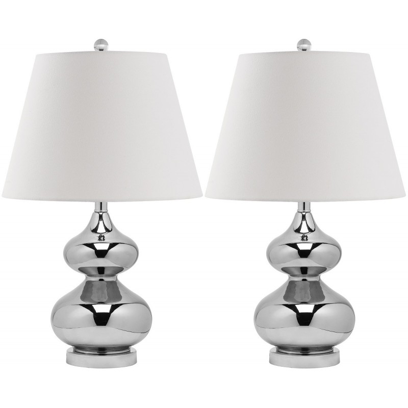Safavieh Eva 24-inch H Double Gourd Glass Lamp Set of 2 - Silver/Off-White (LIT4086M-SET2)