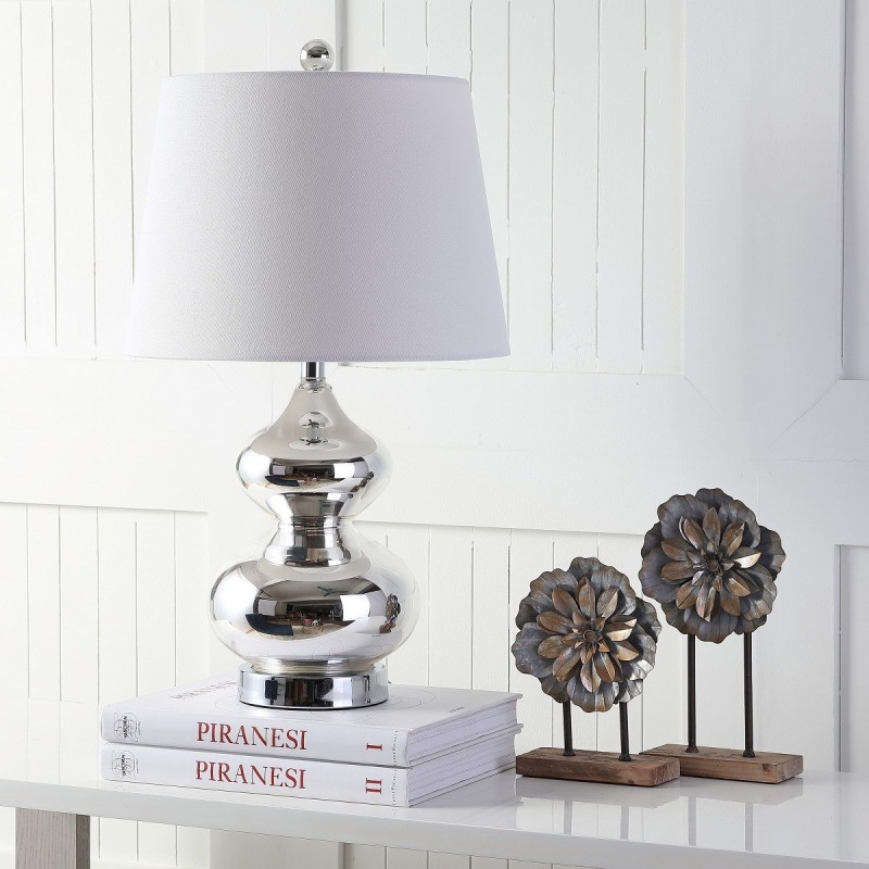 Safavieh Eva 24-inch H Double Gourd Glass Lamp Set of 2 - Silver/Off-White (LIT4086M-SET2)