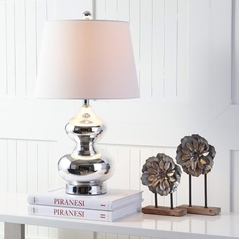 Safavieh Eva 24-inch H Double Gourd Glass Lamp Set of 2 - Silver/Off-White (LIT4086M-SET2)