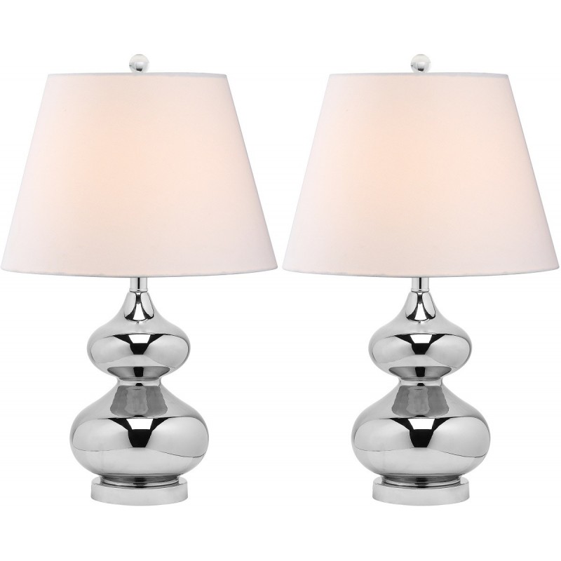 Safavieh Eva 24-inch H Double Gourd Glass Lamp Set of 2 - Silver/Off-White (LIT4086M-SET2)