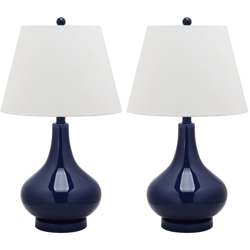 Safavieh Amy 24-inch H Gourd Glass Lamp Set of 2 - Navy/Off-White (LIT4087B-SET2)