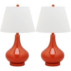 Safavieh Amy 24-inch H Gourd Glass Lamp Set of 2 - Blood Orange/Off-White (LIT4087D-SET2)