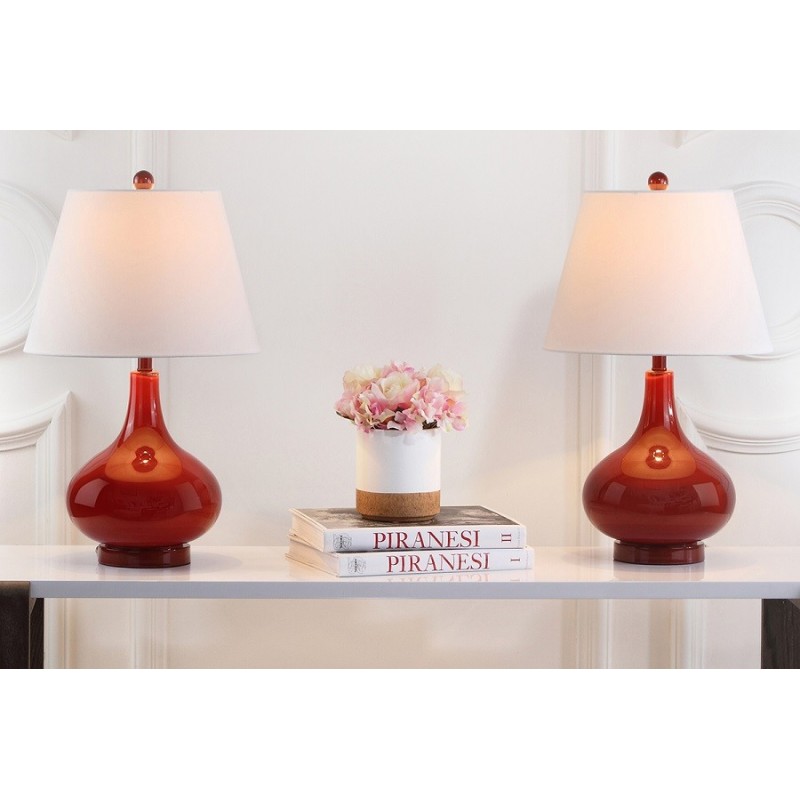 Safavieh Amy 24-inch H Gourd Glass Lamp Set of 2 - Red/Off-White (LIT4087E-SET2)