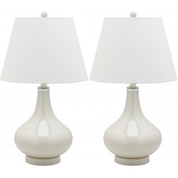 Safavieh Amy 24-inch H Gourd Glass Lamp Set of 2 - Pearl/Off-White (LIT4087F-SET2)