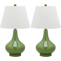 Safavieh Amy 24-inch H Gourd Glass Lamp Set of 2 - Green/Off-White (LIT4087G-SET2)