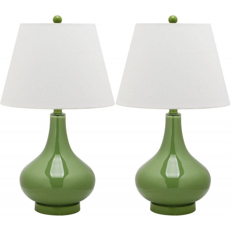 Safavieh Amy 24-inch H Gourd Glass Lamp Set of 2 - Green/Off-White (LIT4087G-SET2)