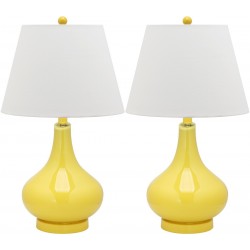 Safavieh Amy 24-inch H Gourd Glass Lamp Set of 2 - Yellow/Off-White (LIT4087H-SET2)