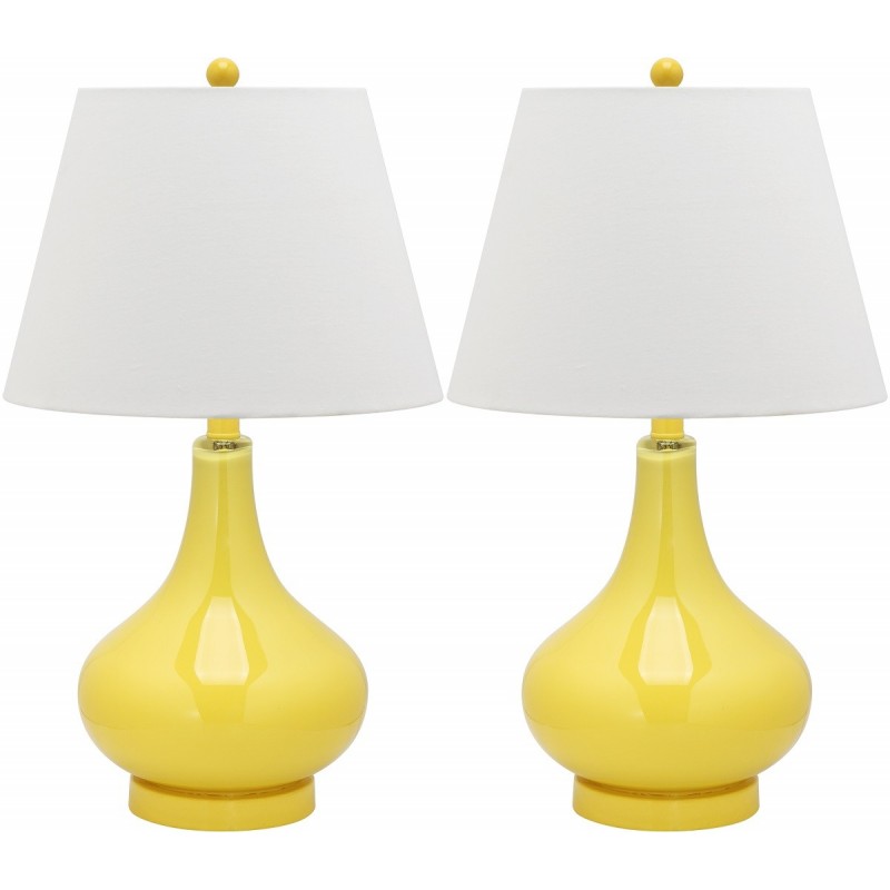 Safavieh Amy 24-inch H Gourd Glass Lamp Set of 2 - Yellow/Off-White (LIT4087H-SET2)
