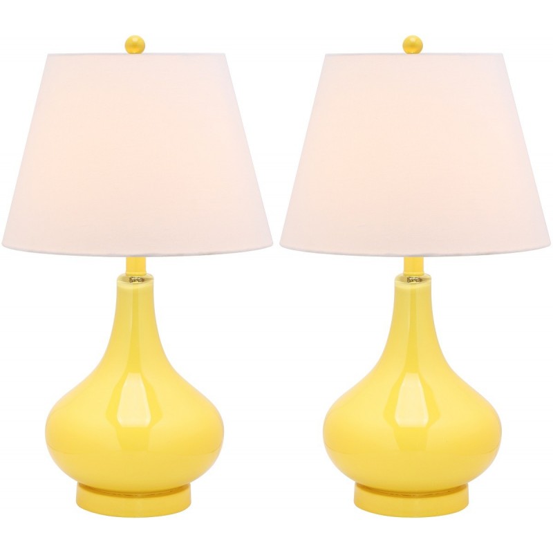 Safavieh Amy 24-inch H Gourd Glass Lamp Set of 2 - Yellow/Off-White (LIT4087H-SET2)