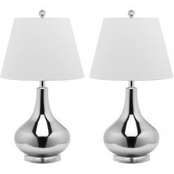 Safavieh Amy 24-inch H Gourd Glass Lamp Set of 2 - Silver/Off-White (LIT4087N-SET2)