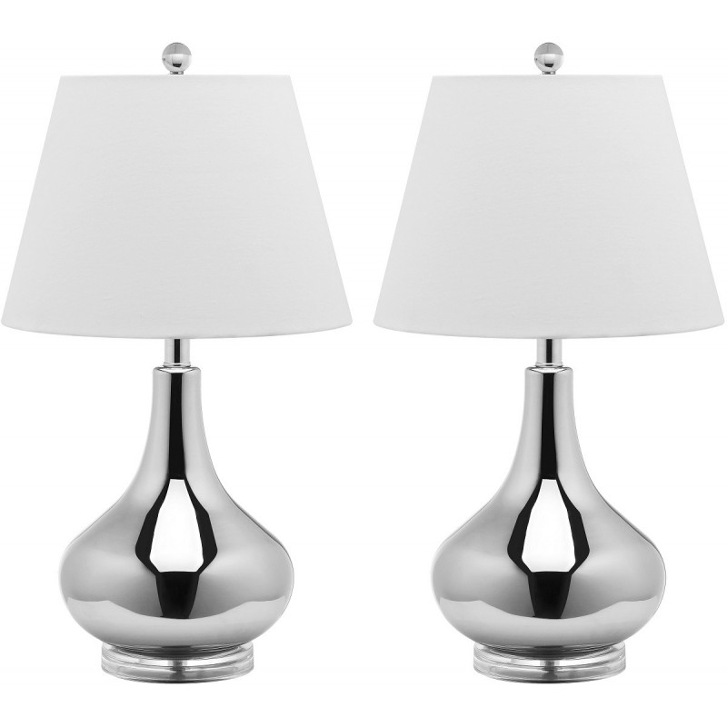 Safavieh Amy 24-inch H Gourd Glass Lamp Set of 2 - Silver/Off-White (LIT4087N-SET2)
