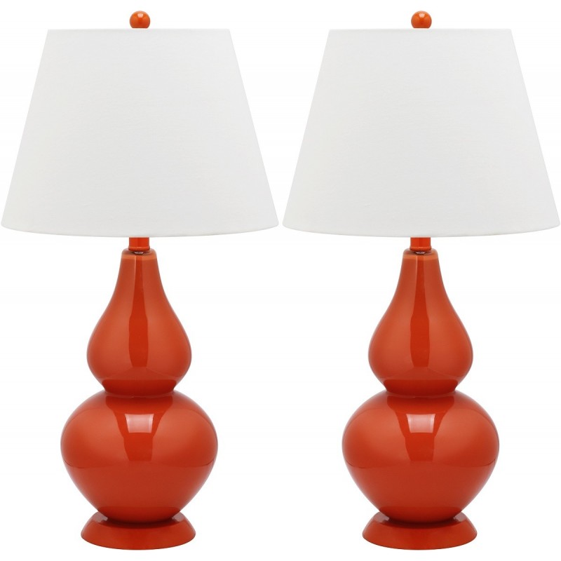 Safavieh Cybil 26-inch H Double Gourd Lamp Set of 2 - Blood Orange/Off-White (LIT4088D-SET2)