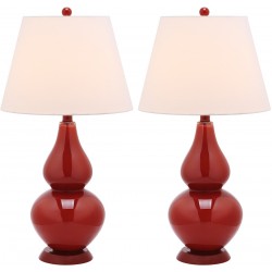 Safavieh Cybil 26-inch H Double Gourd Lamp Set of 2 - Red/Off-White (LIT4088E-SET2)