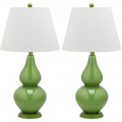 Safavieh Cybil 26-inch H Double Gourd Lamp Set of 2 - Green/Off-White (LIT4088G-SET2)