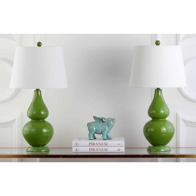 Safavieh Cybil 26-inch H Double Gourd Lamp Set of 2 - Green/Off-White (LIT4088G-SET2)