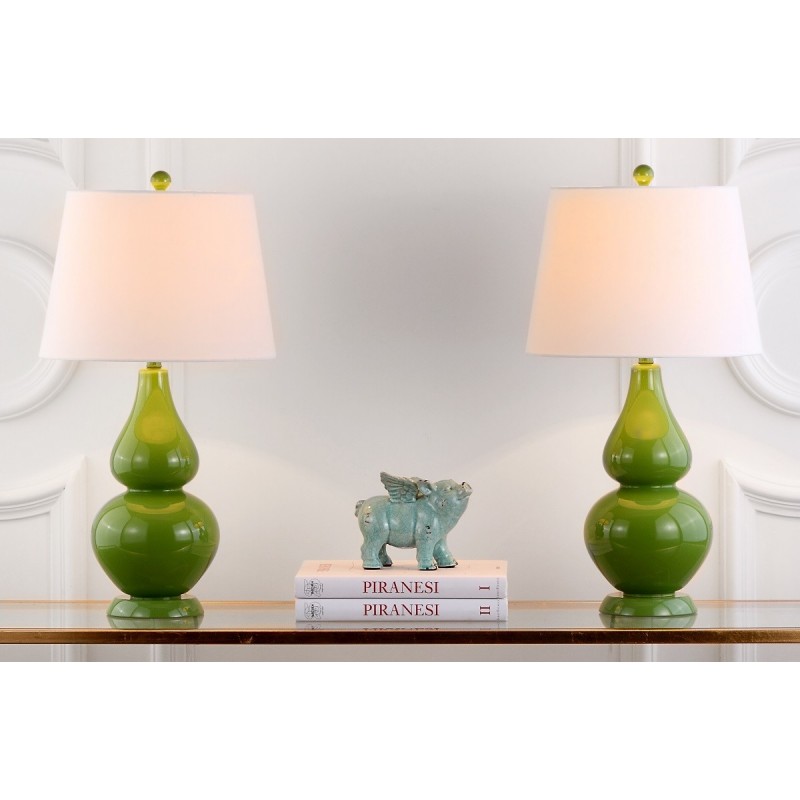 Safavieh Cybil 26-inch H Double Gourd Lamp Set of 2 - Green/Off-White (LIT4088G-SET2)