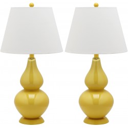 Safavieh Cybil 26-inch H Double Gourd Lamp Set of 2 - Yellow/Off-White (LIT4088H-SET2)