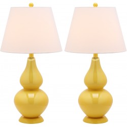 Safavieh Cybil 26-inch H Double Gourd Lamp Set of 2 - Yellow/Off-White (LIT4088H-SET2)