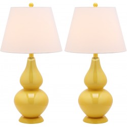 Safavieh Cybil 26-inch H Double Gourd Lamp Set of 2 - Yellow/Off-White (LIT4088H-SET2)