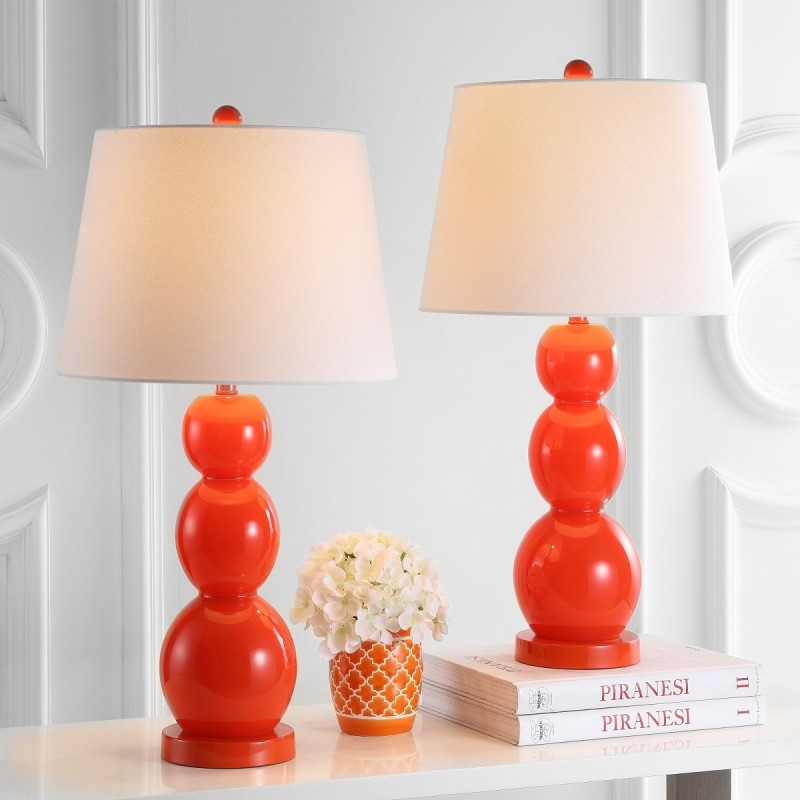 Safavieh Jayne 26.5-inch H Three Sphere Glass Lamp Set of 2 - Blood Orange/Off-White (LIT4089D-SET2)
