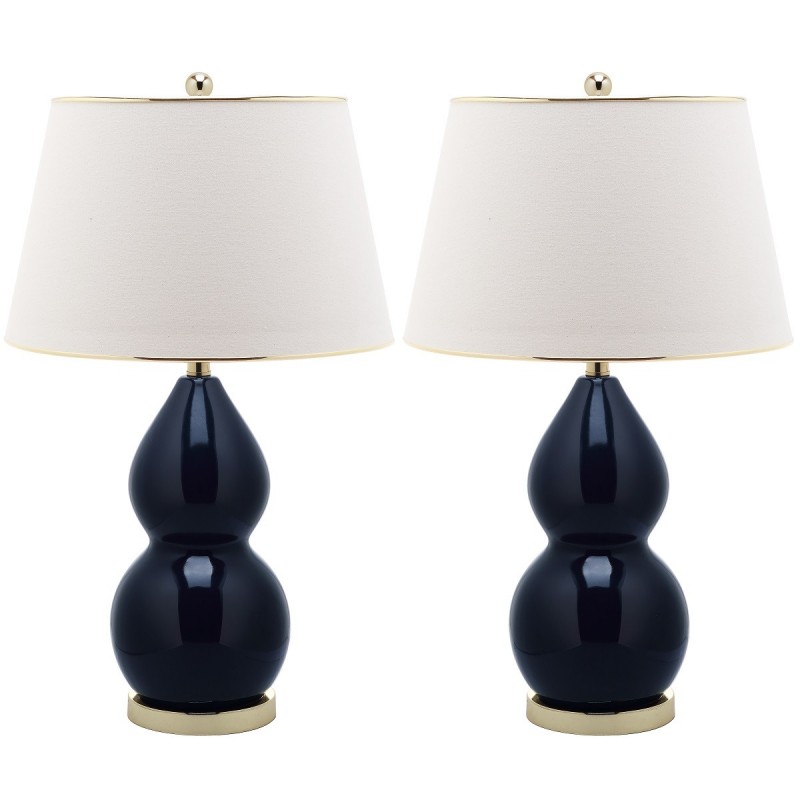 Safavieh Jill 26.5-inch H Double- Gourd Ceramic Lamp - Set of 2 - Navy/Off-white (LIT4093B-SET2)