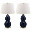 Safavieh Jill 26.5-inch H Double- Gourd Ceramic Lamp - Set of 2 - Navy/Off-white (LIT4093B-SET2)