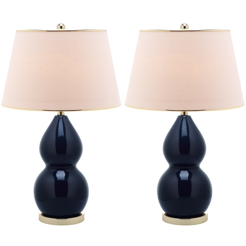 Safavieh Jill 26.5-inch H Double- Gourd Ceramic Lamp - Set of 2 - Navy/Off-white (LIT4093B-SET2)