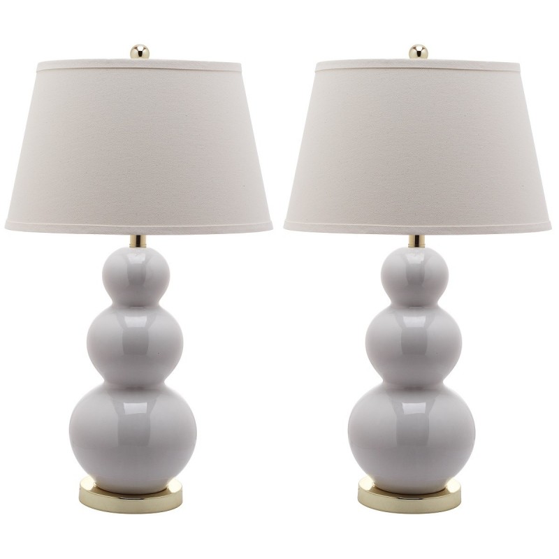 Safavieh Pamela 28-inch H Triple Gourd Ceramic Lamp - Set of 2 - White (LIT4095A-SET2)
