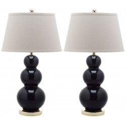 Safavieh Pamela 28-inch H Triple Gourd Ceramic Lamp - Set of 2 - Navy (LIT4095B-SET2)