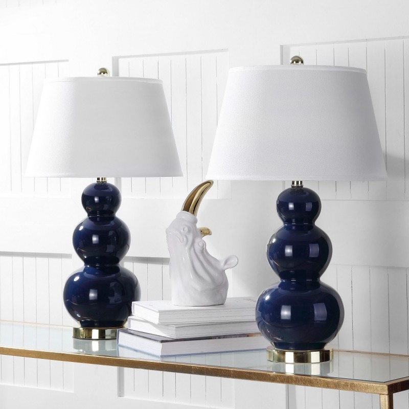 Safavieh Pamela 28-inch H Triple Gourd Ceramic Lamp - Set of 2 - Navy (LIT4095B-SET2)